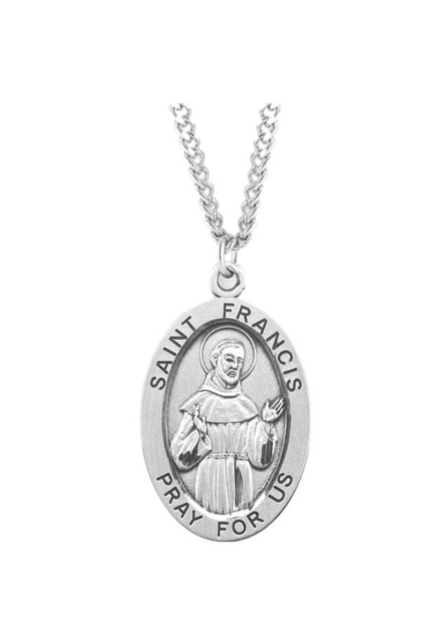 1.3” Patron Saint Francis of Assisi Oval Sterling Silver Medal