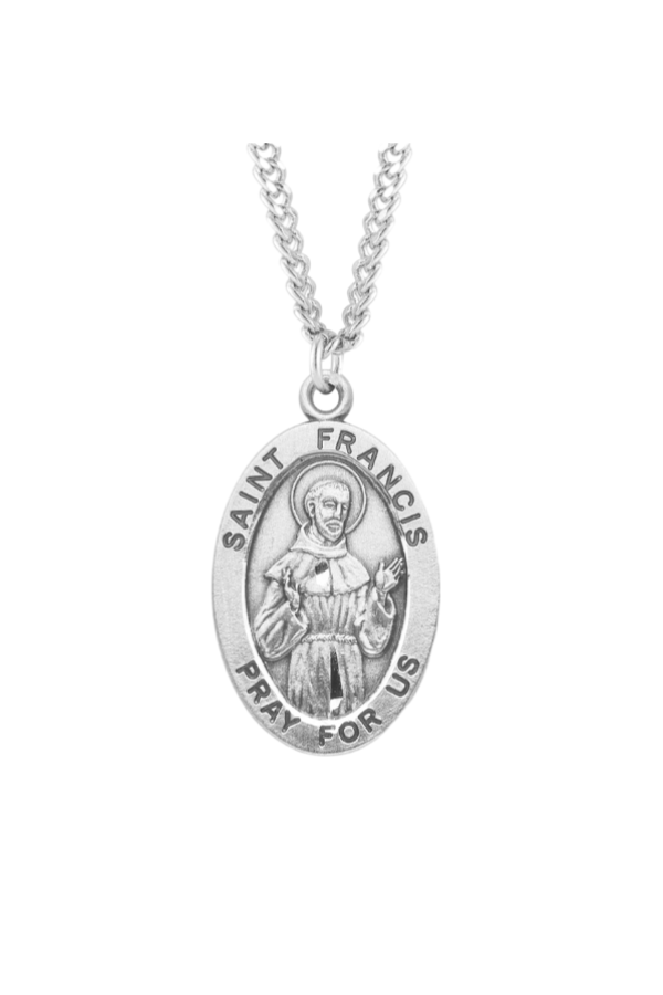 1.1" Patron Saint Francis of Assisi Oval Sterling Silver Medal