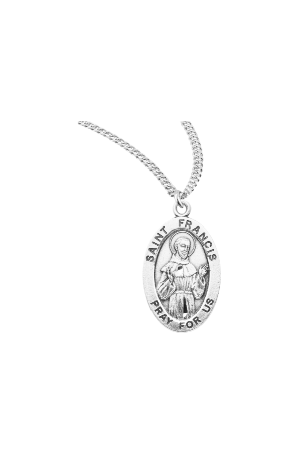 0.9” Patron Saint Francis Assisi Oval Sterling Silver Medal