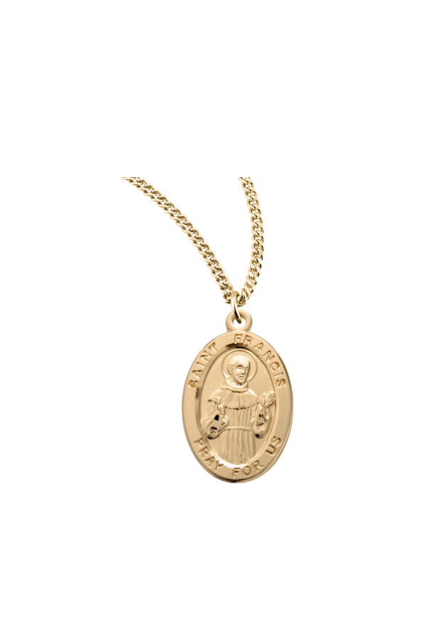 0.9" Patron Saint Francis of Assisi Oval Gold Over Sterling Silver Medal