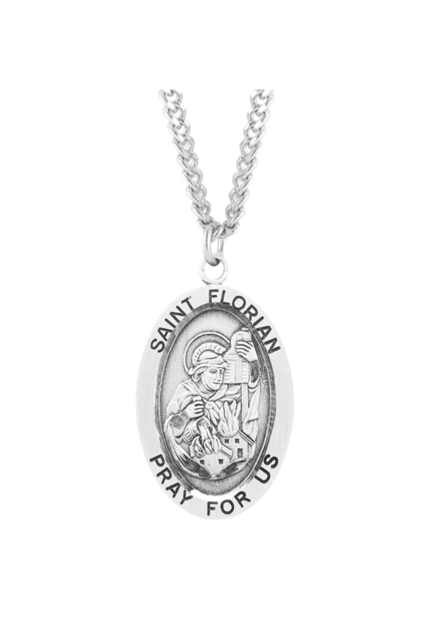 1.1" Patron Saint Florian Oval Sterling Silver Medal