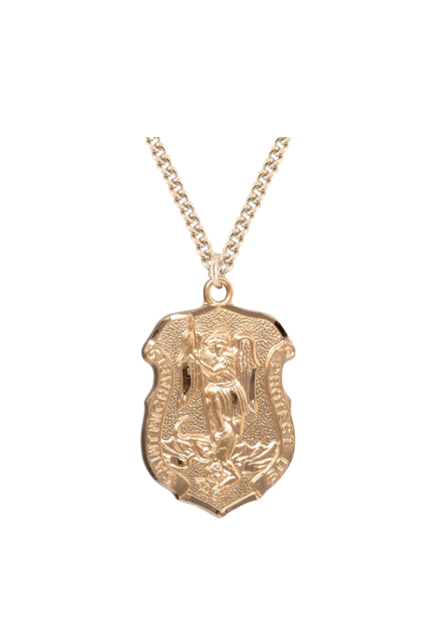 1.2" Saint Michael Gold Over Sterling Silver Police Badge Medal
