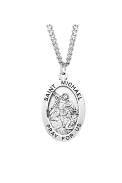 1.1" Saint Michael Archangel Oval Sterling Silver Medal
