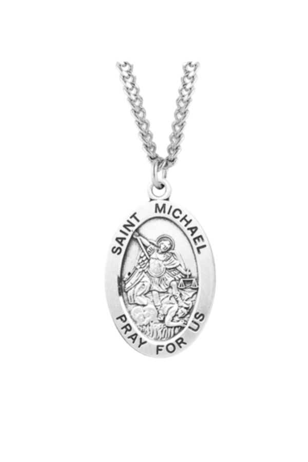 1.1" Saint Michael Archangel Oval Sterling Silver Medal