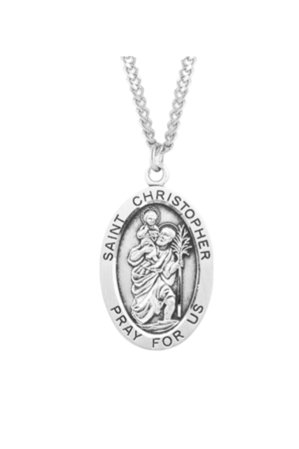 1.1" Patron Saint Christopher Oval Sterling Silver Medal
