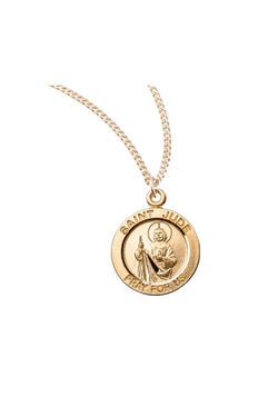 0.8" Patron Saint Jude Round Gold Over Sterling Silver Medal