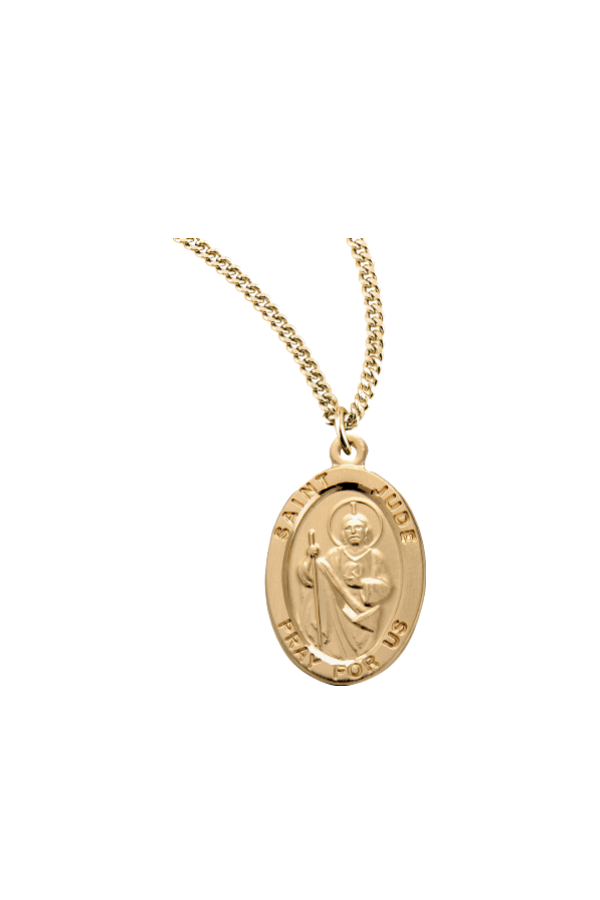 0.9" Patron Saint Jude Gold Over Sterling Silver Oval Medal