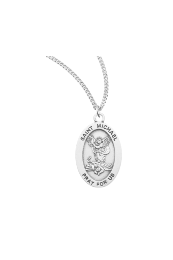 .8" Saint Michael Archangel Oval Sterling Silver Medal