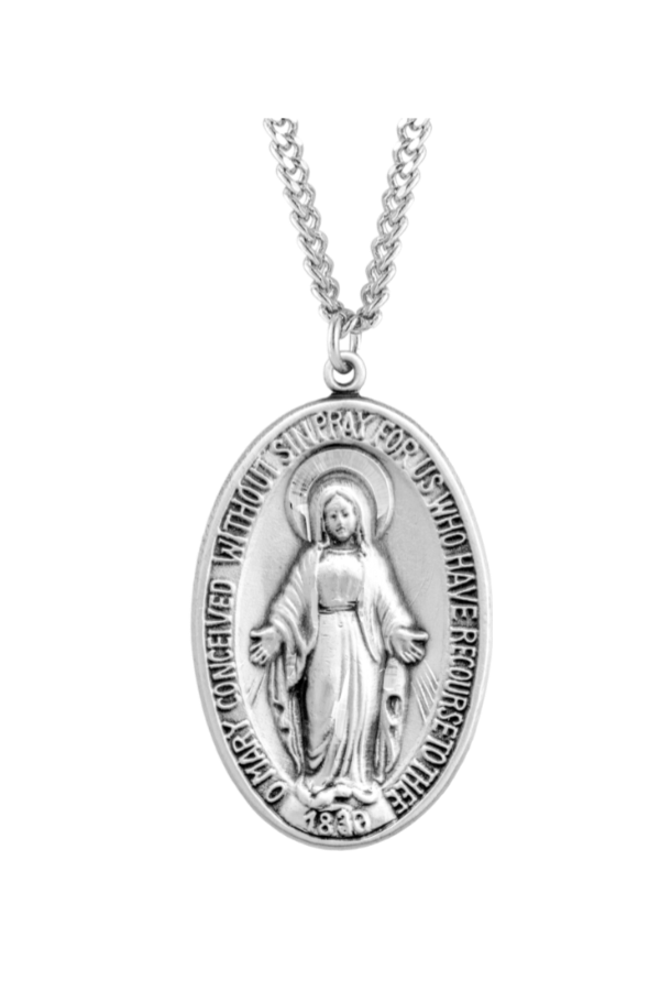 1.8" Sterling Silver Large Oval Miraculous Medal