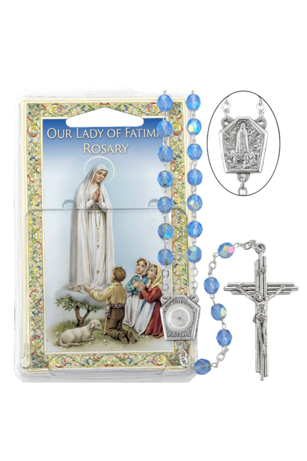 Sapphire Bead Our Lady of Fatima Rosary with Fatima Water