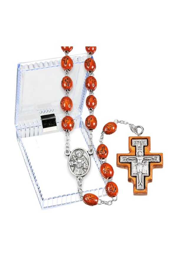 Franciscan Tau Wood Bead Rosary