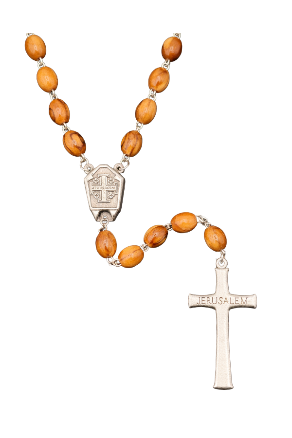 Holy Land Olive Wood Rosary with Jordan River Water Center – The