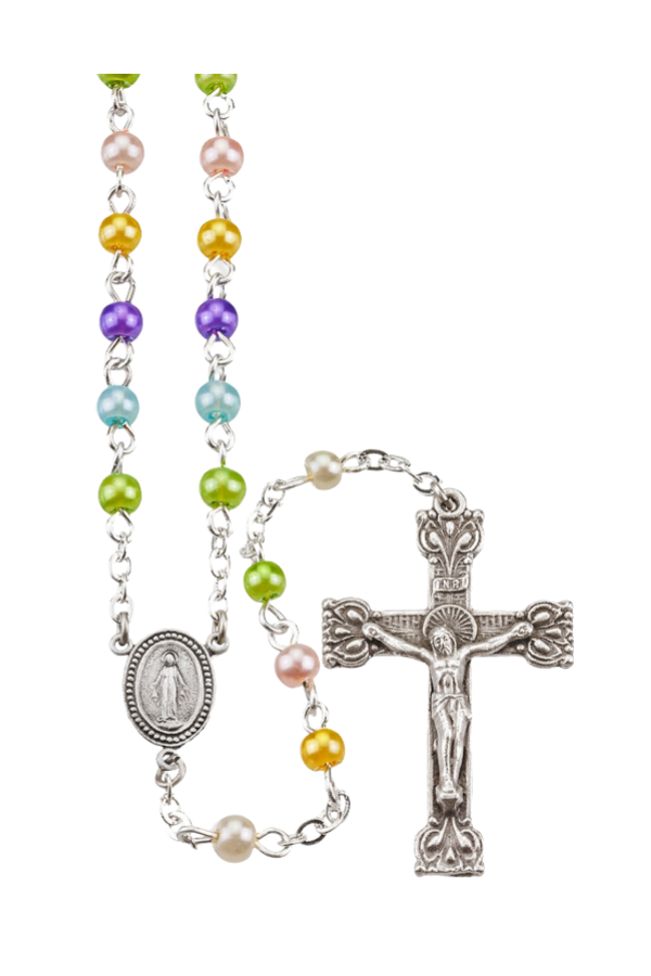 Multi-colored Pearlized Glass Bead Rosary