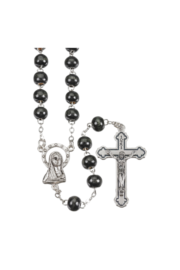 6mm Round Black Wood Bead Rosary