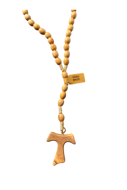 Handmade Olive Wood Tau Cross Rosary