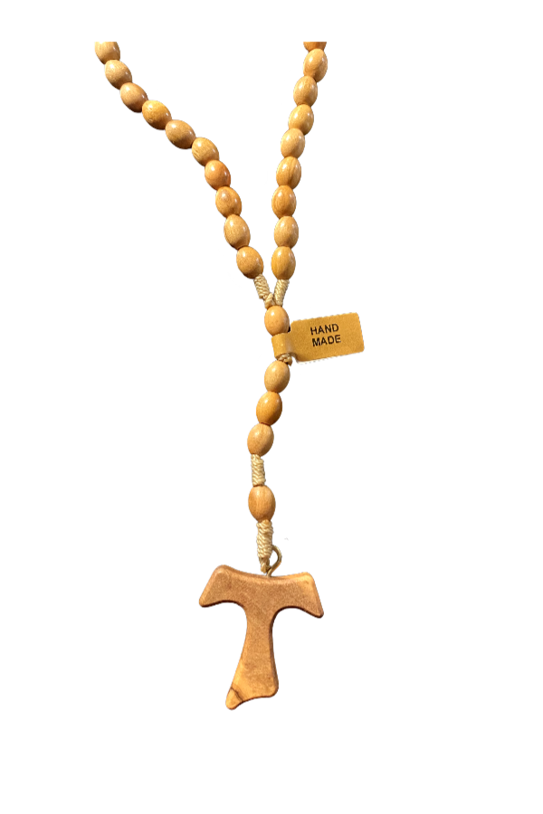 Handmade Olive Wood Tau Cross Rosary