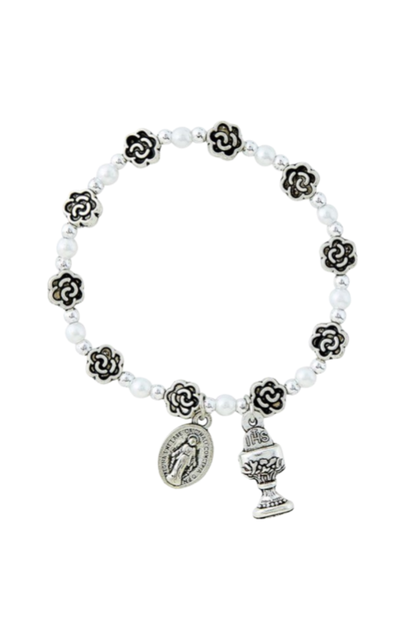 First Communion Rose and Pearl Bracelet