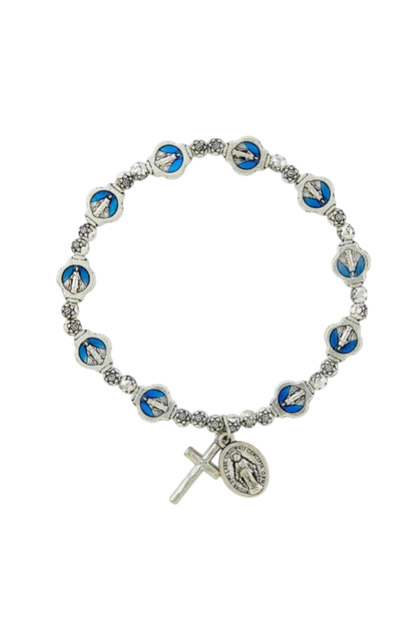 Blue Miraculous Medal Stretch Rosary Bracelet