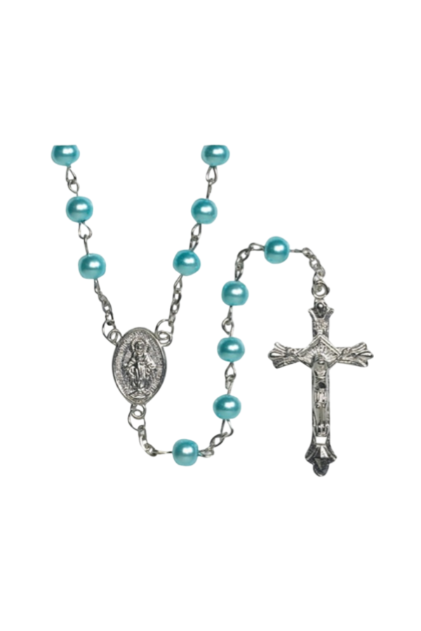 Aqua Pearl Rosary with Case