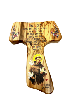 Olive Wood Tau Cross - St. Francis Blessing