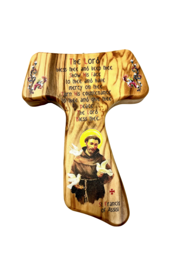 Olive Wood Tau Cross - St. Francis Blessing