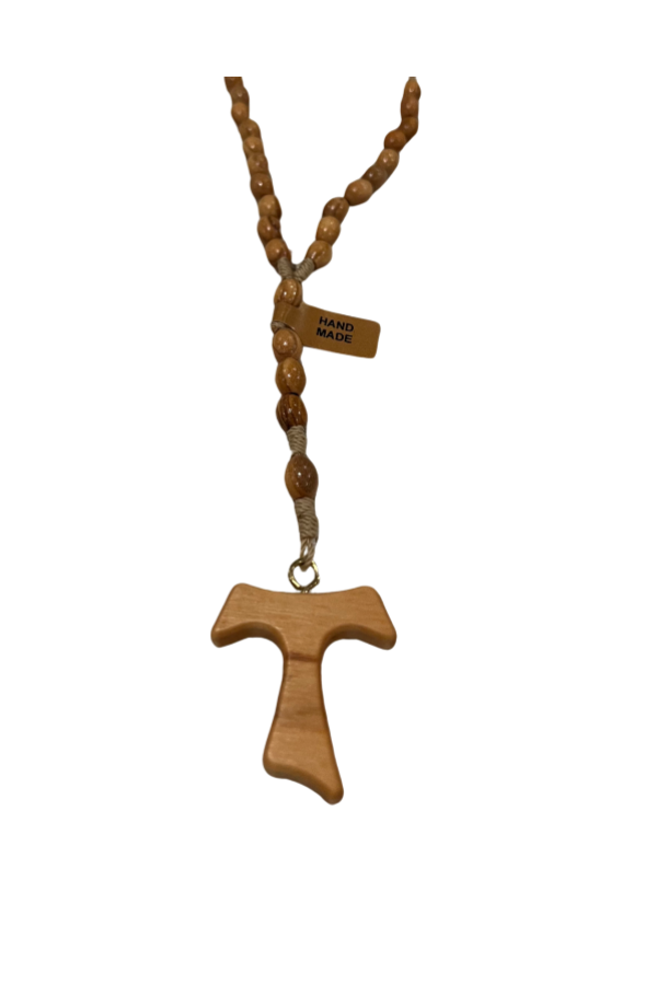 Handmade Olive Wood Tau Cross Rosary
