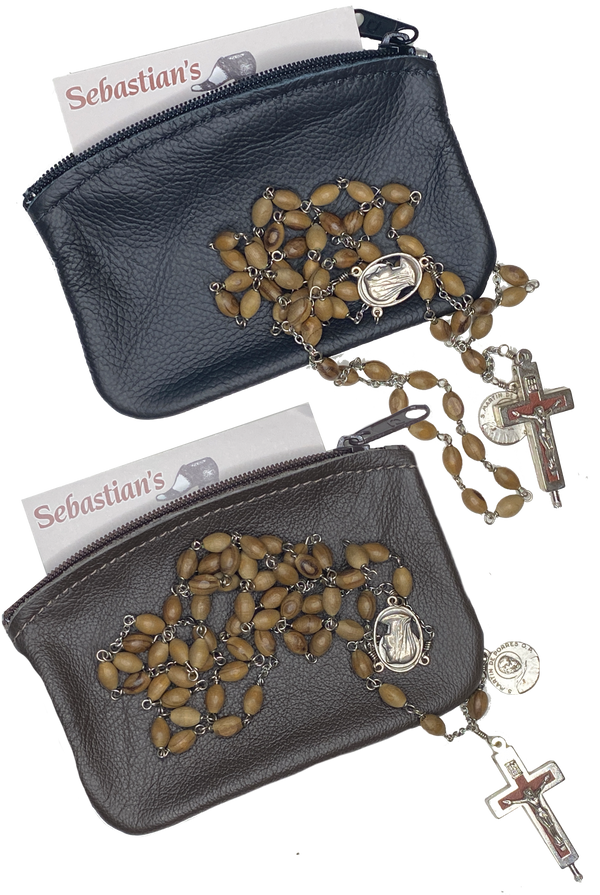 Large Rosary and Coin Pouch <br> Black or Brown
