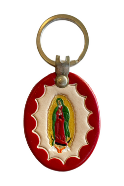 Our Lady of Guadalupe Leather Keychain - Red