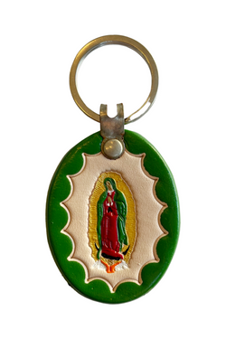Our Lady of Guadalupe Leather Keychain - Green