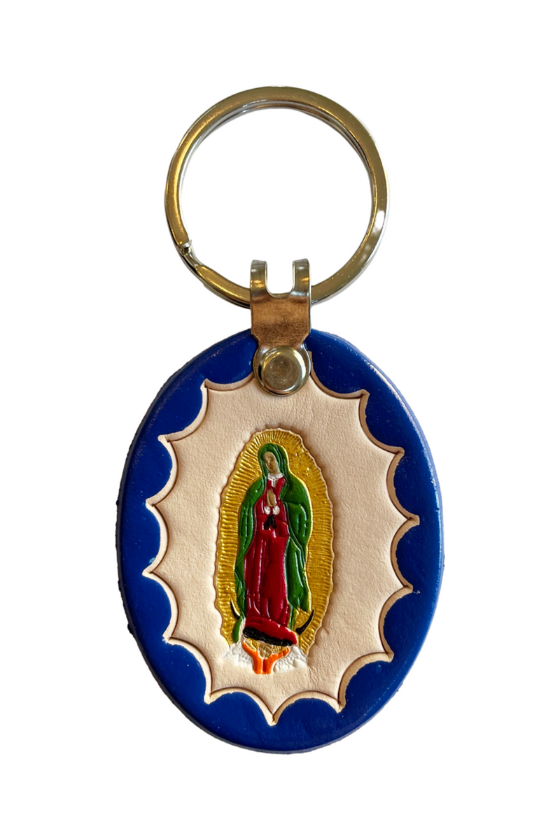 める guadalupe leather keychain Our Lady of Guadalupe Leather Key Ring - Blue – The