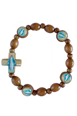 Lady of Grace Italian Stretch Bracelet Olive Wood with Enamel Picture