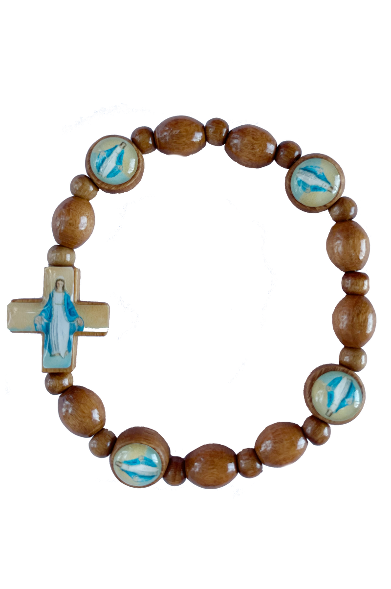 Lady of Grace Italian Stretch Bracelet Olive Wood with Enamel Picture
