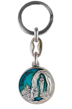 3.5" Our Lady of Lourdes Blue Enamel Key Ring <br>(Made in Italy)