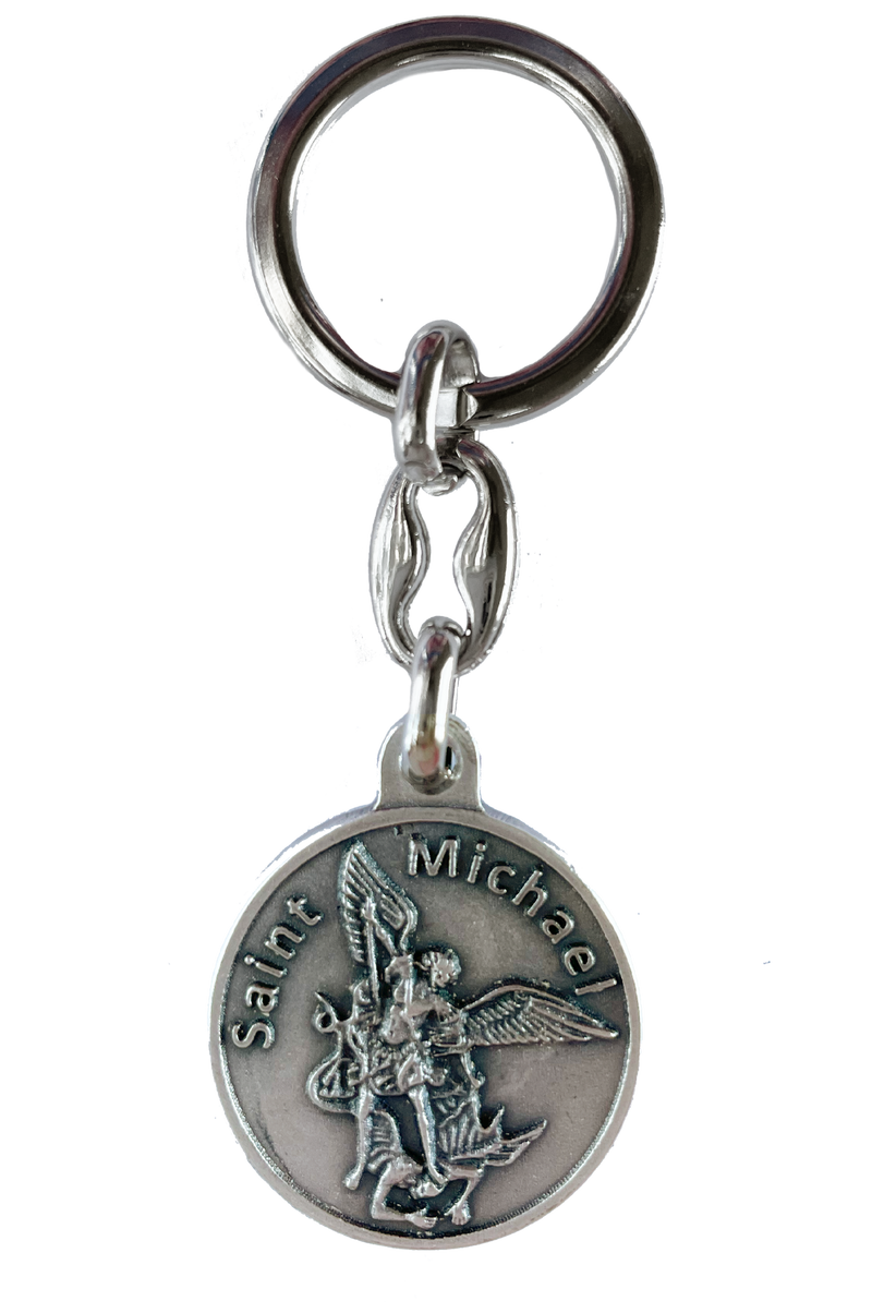St. Michael Key Ring Silver-Tone Token (Italy) - 3"