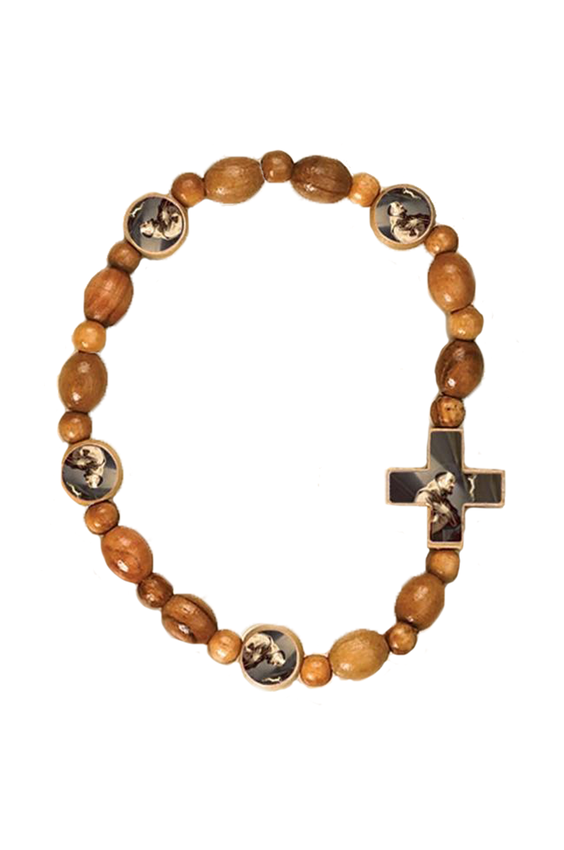 Wood Rosary Bracelet With Brass Tone St Benedict Cross & Round Medal and  Woven Cross brown - Etsy