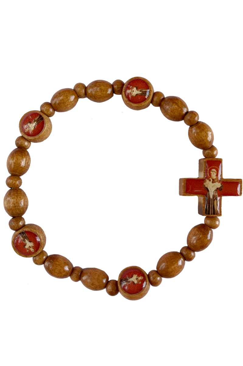 St. Anthony Italian Olive Wood Stretch Bracelet