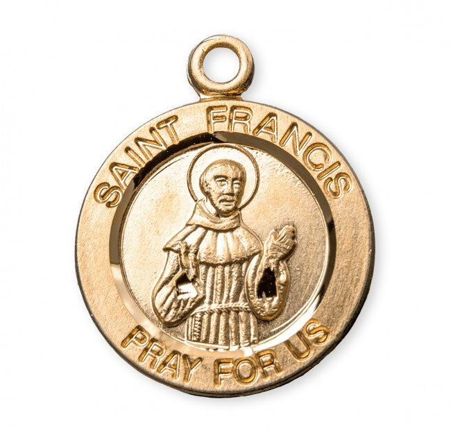 0.8" Patron Saint Francis of Assisi Round Gold Over Sterling Silver Medal
