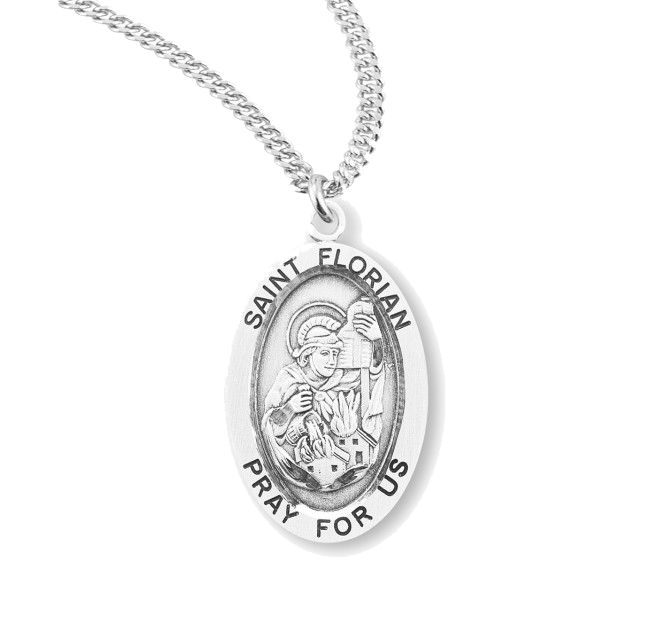 .9" St. Florian Oval Sterling Silver Medal