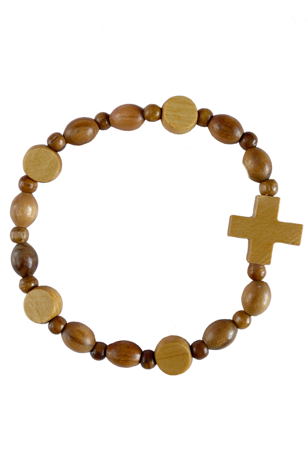 St. Michael Italian Olive Wood Stretch Bracelet